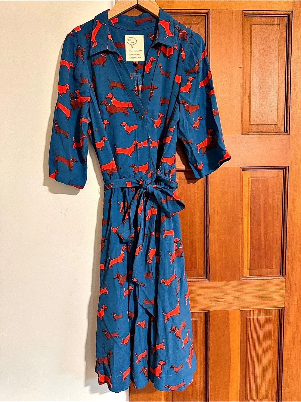 Anthropologie Conversations by Anthropologie Dachshund Midi Dress Blue & Red M